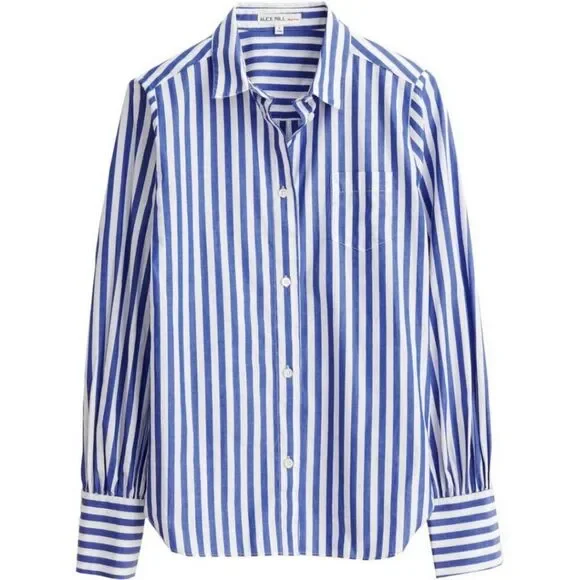 Alex Mill James Shirt in Bold Stripe - Blue/White Button-Up - Womens Size XL NWT - Picture 3 of 10